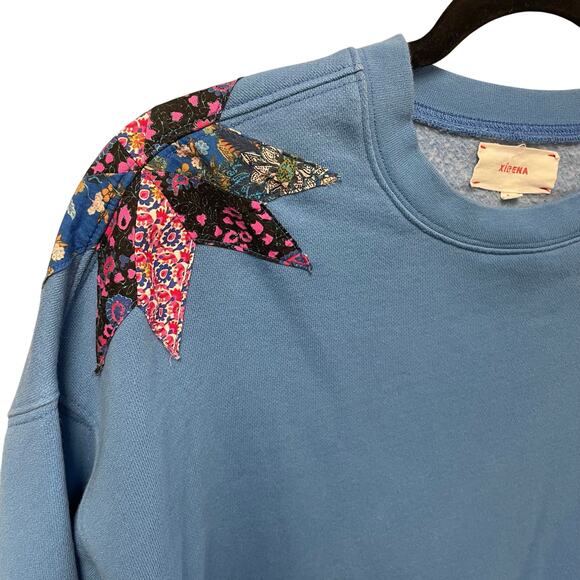 Xirena Wisteria Estella Sweatshirt Blue Quilt Patchwork Womens Small AS IS - Picture 3 of 7